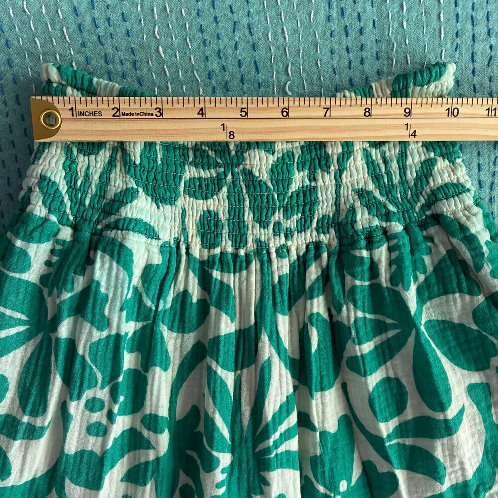 Marine Layer Tropical Floral Tiered Midi Skirt XS/S Green White Smocked Pockets - Picture 9 of 10
